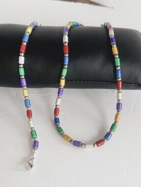 Sterling Silver Multicolored Beaded Necklace & Bracelet Lot